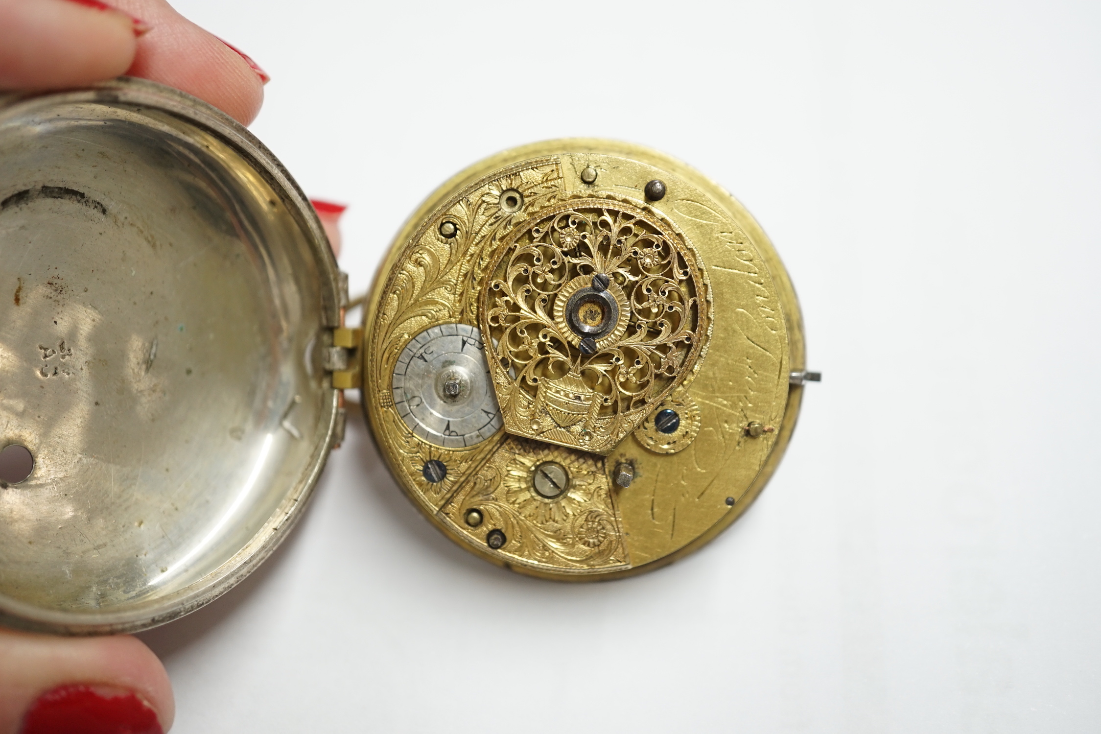 A 19th century base metal pair cased keywind verge pocket watch by George Prior, for the Turkish market, case diameter 62mm.